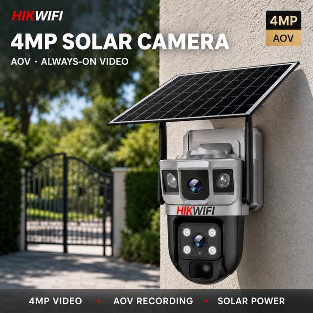 HIKWIFI V380 4MP Solar Powered PTZ Security Camera with Two-Way Audio IP65 Waterproof WiFi Night Vision & Face Recognition