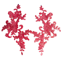 Applique en dentelle brodée perlée pour robe de mariée, rouge, 100 % polyester, patch en dentelle pour robe de soirée, accessoires de vêtements haut de gamme