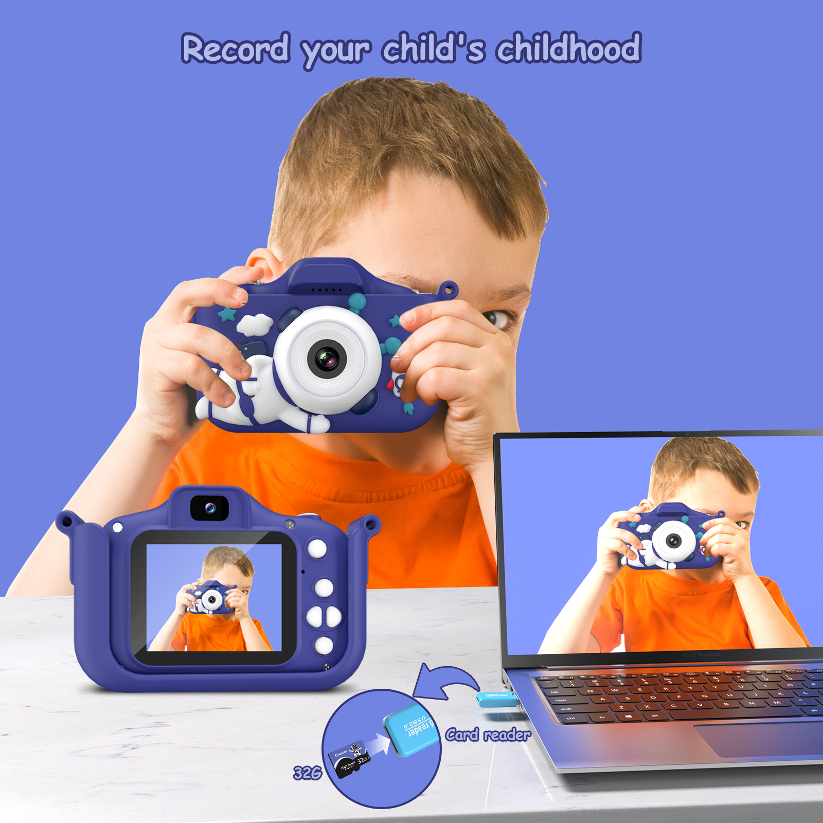 Children's Mini Silicone Camera Cartoon 2 Inch  140 Wide Angle-Purple preview 2