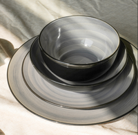Service de table en céramique de luxe vintage, peint à la main, en grès, 16 pièces, compatible lave-vaisselle, écologique, pour la maison et la restauration