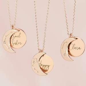Gioielli in oro rosa ciondolo luna personalizzato <span class=keywords><strong>segno</strong></span> zodiacale inciso con collana CZ moneta personalizzata Laser qualsiasi collana con nome - Product Image 1