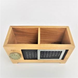 Organisateur de bureau rectangulaire en bois, porte-stylos et crayons pratique avec calendrier, boîte de rangement et ornements – Idéal comme cadeau - Product Image 5