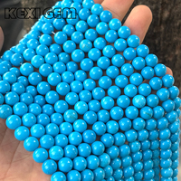 Perles de turquoise bleue haute porcelaine optimisées, rondes, lisses, de 3 à 8 mm, en brin, pour collier
