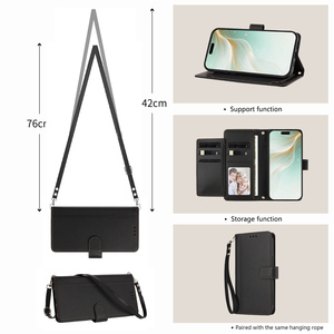 Práctica Funda Cartera con 9 Ranuras para Tarjetas para <span class=keywords><strong>iPhone</strong></span> 17E 16E 17 Air 16 15 Pro Max 14 13 12 <span class=keywords><strong>11</strong></span> Plus con Correa Cruzada y Cordón para Teléfono - Product Image 2
