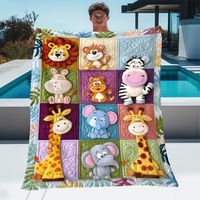 Couverture matelassée patchwork animaux de la jungle mignons pour enfants, motif lion, girafe, éléphant, panda, couverture de lit personnalisée, couverture chaude pour bébé, cadeau