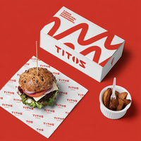 Boîte à hamburger pliable en papier sulfurisé imprimé, jetable, résistante à la graisse, personnalisée pour restaurant, pour la restauration rapide
