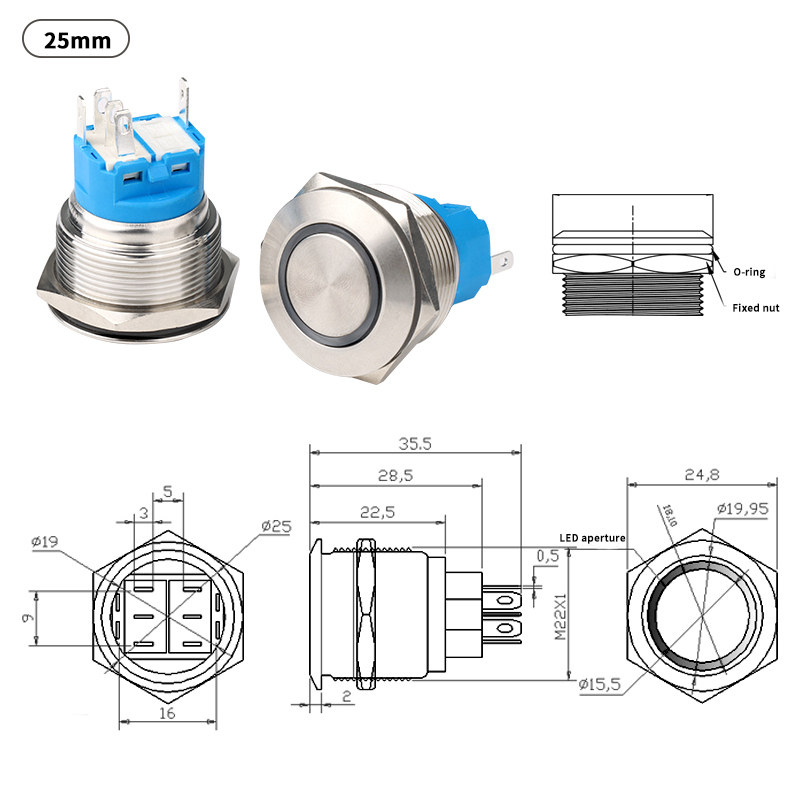 25mm Stainless Steel Push Button Switch