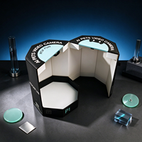 Boîte cadeau octogonale noire, emballage pour caméra vidéo connectée pour animaux de compagnie, impression ronde vert menthe, étui de présentation pliable pour ensemble d'appareils connectés pour animaux de compagnie