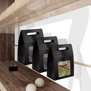 Petite boîte cadeau autoportante en matériaux recyclés, adaptée aux aliments, couleur unie simple, avec fenêtre, en papier kraft, doublure en éponge - Product Image 3