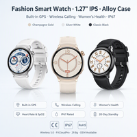 Montre connectée tendance pour femme avec GPS, appels sans fil, écran IPS rond de 1,27 pouces, alliage, fréquence cardiaque, SpO2, suivi du cycle féminin, étanchéité IP67, autonomie de 20 jours, montre de sport