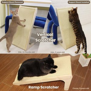 Handgemaakte massief houten L-vormige krabplank voor katten met sisal krabpalen en verwisselbare sisalmat voor binnenkatten - Product Image 6