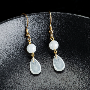 Pendientes de jadeíta natural de alta gama, grado A, jade de grado hielo, con incrustaciones de plata S925, estilo femenino. - Product Image 5