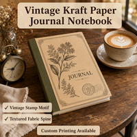 Carnet de notes vintage A5 en papier kraft avec illustration botanique, impression de logo personnalisée, cadeau, bureau, étude, écriture