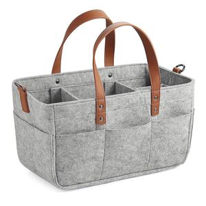 Cesta Multiusos para Pañales, Caja de Almacenamiento de Fieltro con Bolsillo, Cesta Portátil para Toallitas Húmedas para Bebés con Compartimento - Product Image 1