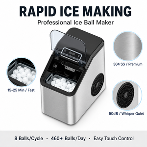 Machine à glaçons domestique, boules de glace transparentes en cristal de 3 cm, <span class=keywords><strong>450</strong></span>+ par jour, faible bruit (60 dB), silencieuse, pour comptoir de cuisine, OEM CE ETL FDA - Product Image 4