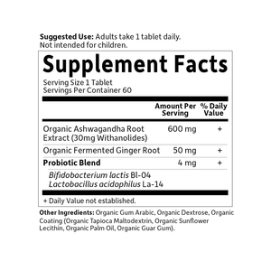 Comprimés de racine d'ashwagandha biologique à marque privée avec probiotiques pour le soutien de la digestion, les niveaux d'énergie et le soulagement du stress - Product Image 2