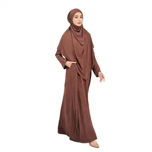 Groothandel Tweedelige Abaya Set Moslim Vrouwen Zwart & Roodbruin Khimar Abaya 2 Delige Jilbab Moslim Gebedsjurk