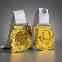 Médaille sportive personnalisée plaquée or avec emblème du Kazakhstan - Édition 1ère place - Fabricant Noble