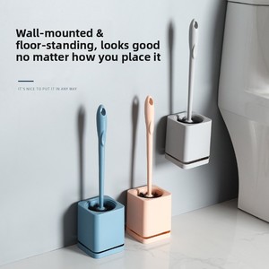 Cepillo de limpieza de mango largo para baño, montado en la pared, sin perforaciones, sin ángulos muertos, de silicona y TPR, para limpieza de inodoros - Product Image 5