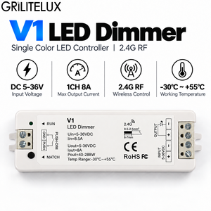 ตัวควบคุมไฟ LED ไร้สาย V1 12V 24V DC สีเดียว 8A พร้อมรีโมทแบบสัมผัสเสริมสำหรับไฟ LED แบบหรี่แสงได้ - Product Image 1