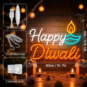 Luz LED de Neón Transparente con Diseño de Diwali, Tablero Acrílico, Alimentación USB, Regulable, Luz Ambiental para Dormitorio y Fiestas, Halloween Indio - Product Image 3