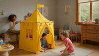 Tente de jeu pour enfants en tissu poreux, style château, pour coin lecture intérieur, mobilier enfant avec design sensoriel intime