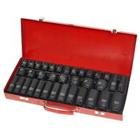 PONDRIO Jeu de douilles à chocs métriques 35 pièces 1/2 pouce, profondes et peu profondes, en acier CR-V, kit maître, coffret rigide, garantie 3 ans pour la réparation automobile