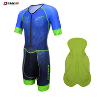 Combinaison de triathlon Darevie pour homme, manches courtes, demi-zip avant, avec coussinets, bleue