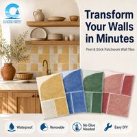 Ubin Dinding Tempel Sendiri Motif Patchwork, Lembaran Dinding Multiwarna Perekat, Tahan Air Dapat Dilepas Tanpa Lem untuk Dapur Kamar Mandi DIY
