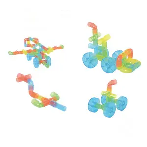 潜在定制批发透明塑料管结构组装积木与车轮拼图玩具创新设计玩具QL-021(D)