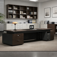 Bureau de direction professionnel avec deux meubles de rangement, style grain de bois brun et bords lisses