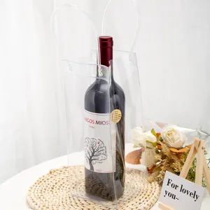 Tas kantong anggur Tote bening kustom portabel tas es PVC transparan untuk tas pendingin botol anggur