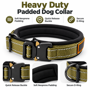 <span class=keywords><strong>Collier</strong></span> tactique robuste personnalisé pour <span class=keywords><strong>chien</strong></span>, rembourré en néoprène souple, boucle à dégagement rapide, anneau en D métallique, réfléchissant, pour la promenade en extérieur - Product Image 5