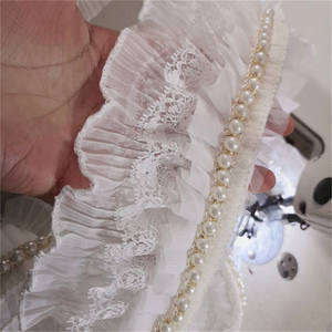 3.15 ''largeur perle perlée plissée dentelle blanche bord garniture ruban de mariage bricolage couture artisanat accessoires - Product Image 2
