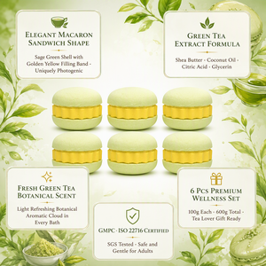 Juego de Bombas de Baño Efervescentes con Extracto de Té Verde en Forma de Macaron, 6 Piezas de 100g, Naturales, Hechas a Mano, Hidratantes, Aromáticas, Etiqueta OEM ODM - Product Image 3