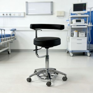 Fauteuil dentaire KM-CZY035 réglable et pivotant avec roulettes, usage professionnel, simili cuir noir - Product Image 2