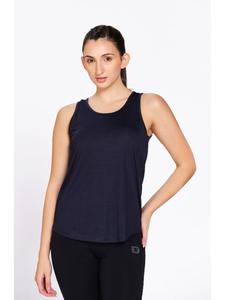 Premium <b>Women</b> <b>Navy</b> Blue Box Pleated Activewear <b>Tank</b> <b>Top</b> Polyester Solid Sleeveless Sports Apparel for Gym Workout Fitness - Product Image 1