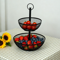 Panier de rangement moderne à 2 niveaux en métal écologique, design flexible, pour fruits, légumes, pain et snacks, organisation de la cuisine à domicile