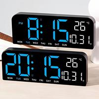 Jam Dinding Digital LED Layar Besar Sederhana AIKS Multi Data Temperatur Tanggal Hari Kerja Jam Meja Dua Alarm Timer OEM