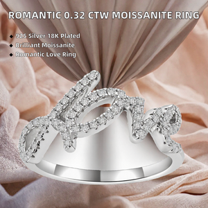 0.32 CTW แหวนมอยซาไนต์คำว่ารัก 925 เงินสเตอร์ลิงประดับเพชรเครื่องประดับโรแมนติกสำหรับผู้หญิง MR0277 - Product Image 2