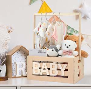 Caja <span class=keywords><strong>de</strong></span> madera personalizada para baby shower, armario, cesta para bebé con asa, caja <span class=keywords><strong>de</strong></span> almacenamiento <span class=keywords><strong>de</strong></span> <span class=keywords><strong>bienvenida</strong></span>, soporte para recién nacido, niño y niña, estante <span class=keywords><strong>de</strong></span> regalos - Product Image 2