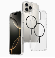 Coque de téléphone magnétique transparente pour iPhone 15 16 17 Pro Max avec anneau arc-en-ciel, fine et protectrice