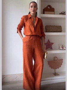Nuevo Conjunto Casual de Pantalones y Camisa de Color Sólido con Cordones para Mujer - Product Image 6