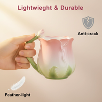 Mug Kopi Bone China 3D Klasik yang Dapat Disesuaikan dengan Sendok Dekoratif Mawar, Mug Ramah Lingkungan untuk Berkemah
