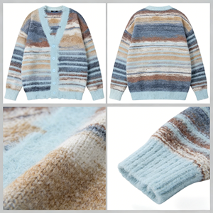 Suéter de Punto Casual con Logotipo Personalizado, Diseño Abierto por Delante, Largo, para Invierno, Antiarrugas, Transpirable, con Rayas Finas y Apliques - Product Image 3