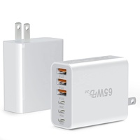 Adaptateur de chargeur mural HNT GaN 65W USB PD3.0 QC3.0 Type C 6 ports à charge rapide certifié CE FCC UKCA pour iPhone 16 15 Pro
