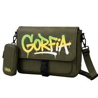 Sac bandoulière messager en PU pour homme, petit format, avec détails graffiti, pochette détachable 2-en-1, vert olive, boucle tactique d'épaule