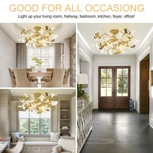 Moderner Ast-Kronleuchter aus Messing mit Keramik-Ginkgoblättern, goldener Kronleuchter, Deckenleuchte für Schlafzimmer, Wohnzimmer, Esszimmer, Küche - Product Image 3