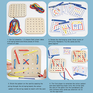 Jeu de couture pour enfants de 4, 5, <span class=keywords><strong>6</strong></span>, 7 <span class=keywords><strong>ans</strong></span>, filles et garçons, jeu Montessori en bois, jeu de corde à lacets avec cartes de motifs - Product Image 6