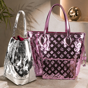 Borsa Tote in <span class=keywords><strong>Ecopelle</strong></span> Metallizzata OEM ODM, Borsa a Spalla Rosa Lucida, Shopper di Grande Capacità con Pochette per Donne - Product Image 3